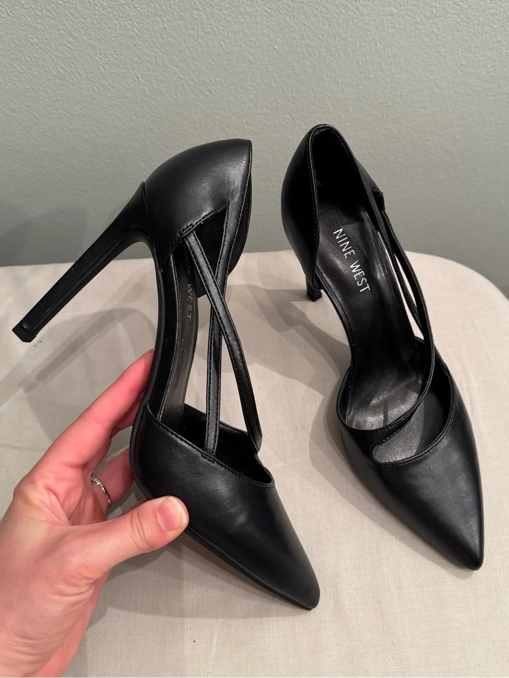 Nine West Black Pointed-Toe Strappy Stiletto Heels